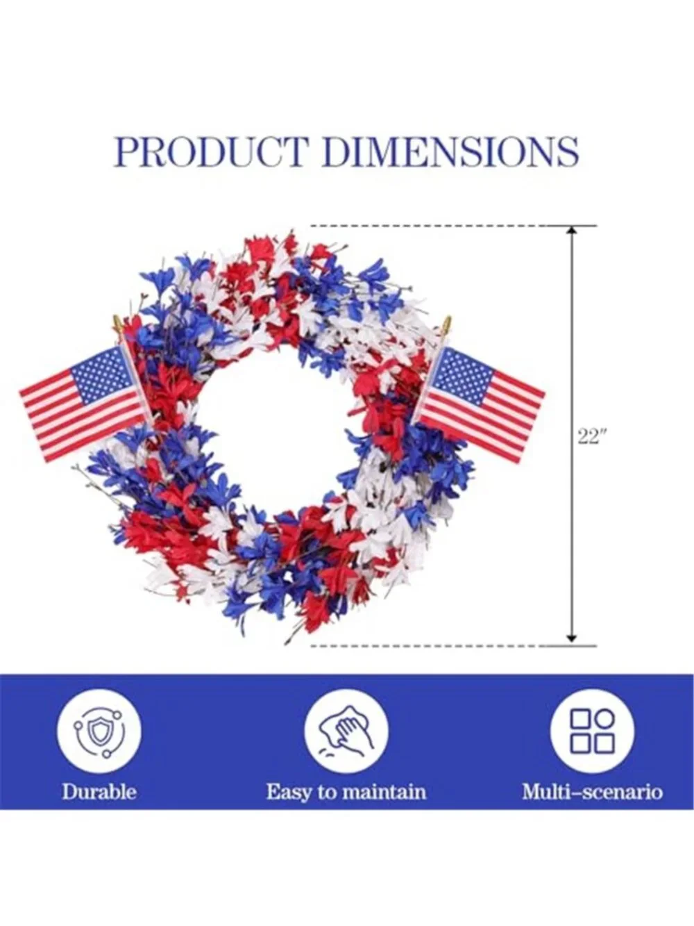 4th of July Wreath Patriotic Wreath with Red White Blue Flag Forsythia Flowers